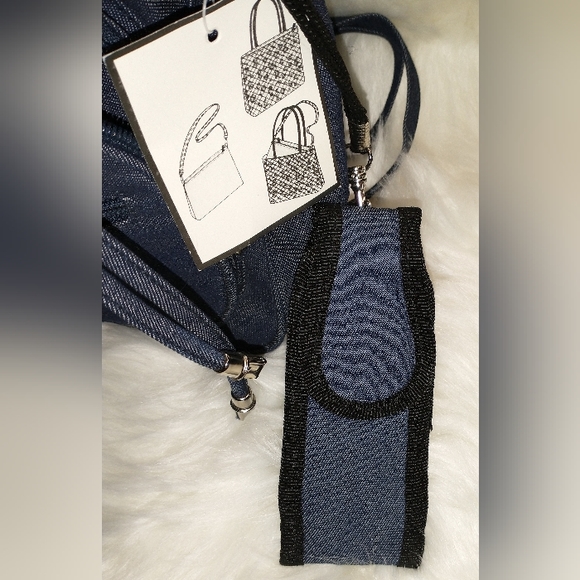 Women's Blue Canvas Drawstring Backpack Purse - Picture 7 of 9